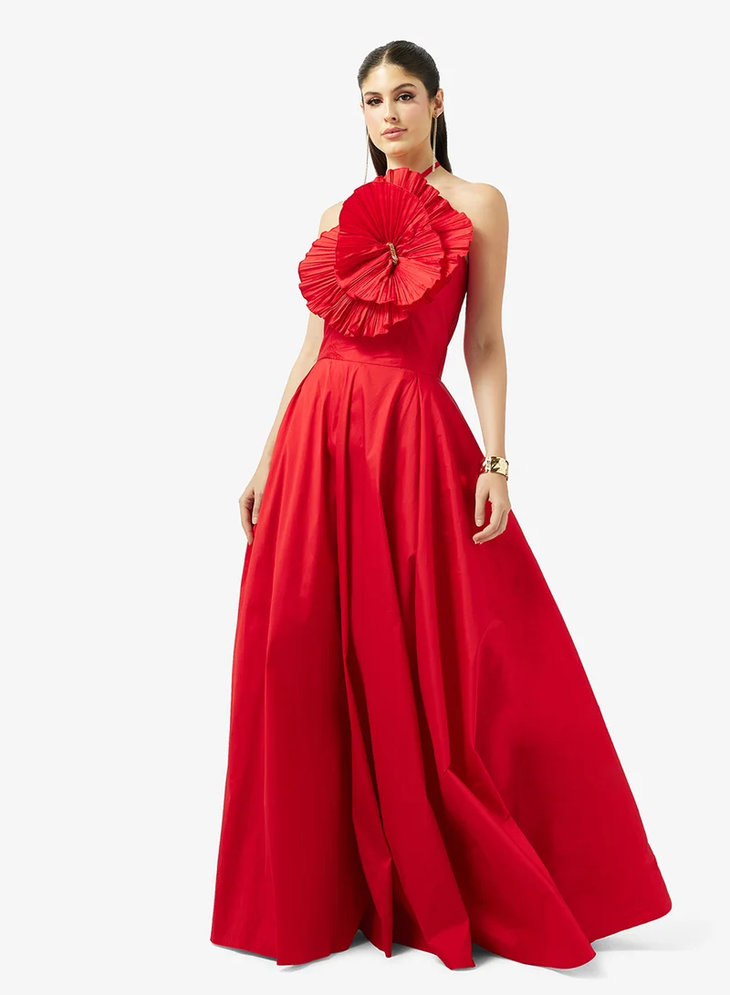 Halter Neck Gown With 3D Floral